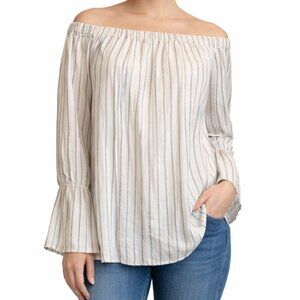 Sanctuary NWT Off-Shoulder Striped Bell Sleeve Blouse | Size Small